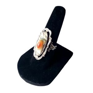 Victorian-Inspired Silver Ring with Orange Coral Center